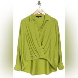 Rachel Roy|Faux wrap Drapey long sleeve blouse,high low style•••